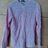 Camicia lino righe rosse bianche collo coreano