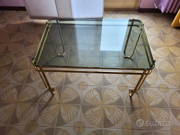 Tavolino rettangolare ottone e vetro