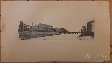 Incisione Ettore Mossini Ponte Bottego Parma