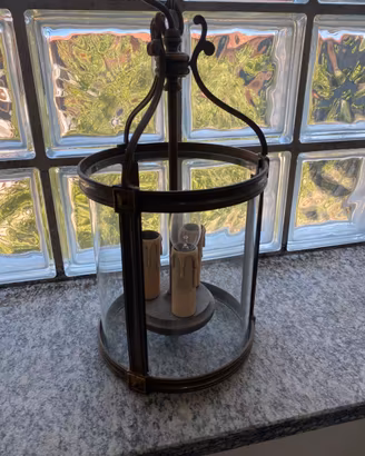 Lampadario cilindrico vetro e ottone