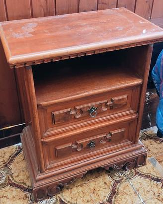 comodino con 2 cassetti in legno