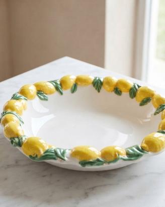 Centro tavolo porta frutta in ceramica con limoni