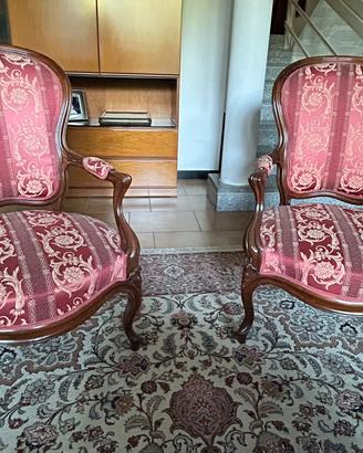 Poltrone antiche,legno massello e tessuto damascat