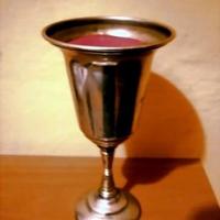 CALICE ANTICATO CON CANDELA ROSSA FUSA *NUOVO*