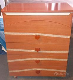 fasciatoio in legno per neonati+vaschetta+cassetti