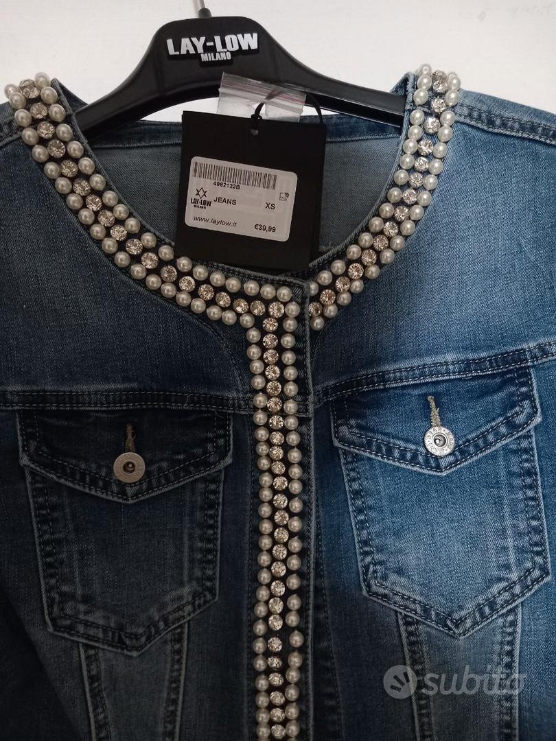 Giubbotto jeans outlet con perle