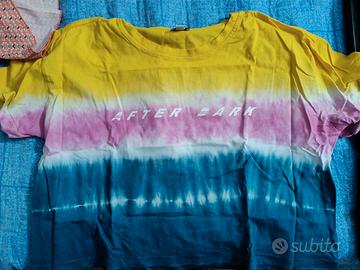 maglietta multicolore con stampa e scritta