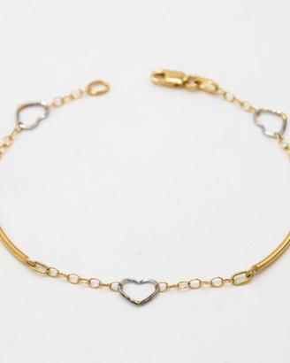 Bracciale oro giallo e bianco 18 kt cuori A.990