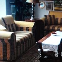 Divani ( 2 ) a due posti in tessuto damascato.