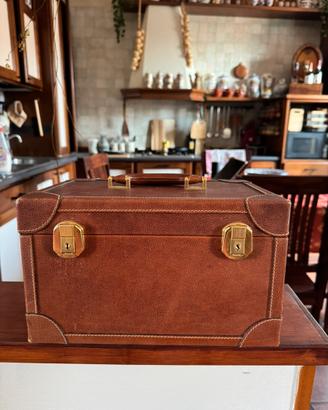 Beauty Case Vintage in Vera Pelle con Specchio