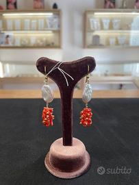 Orecchini in Argento 925, Perle Barocche e Corallo