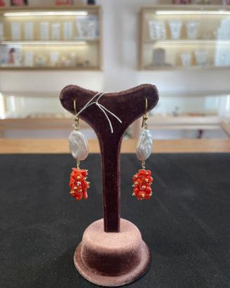 Orecchini in Argento 925, Perle Barocche e Corallo