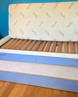 Letto singolo con cassetti e letto estraibile