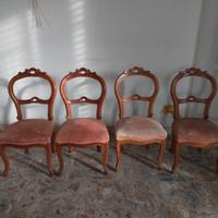 4 sedie Luigi Filippo legno tessuto vintage