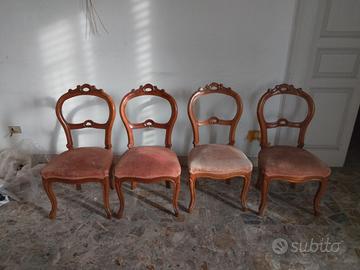4 sedie Luigi Filippo legno tessuto vintage