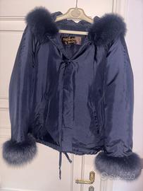 Piumino Yves Saint Laurent in seta blu scuro con b