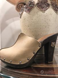 Sabot beige in PELLE, tacco in legno, n. 35