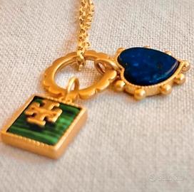 Collana quadrata verde cuore blu tory burch