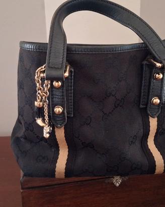 Gucci – Tote Bag GG Canvas Nera con Dettaglio Web 
