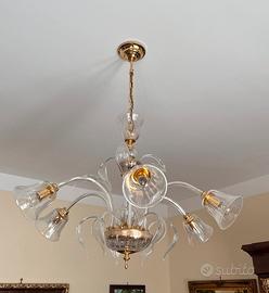 Lampadario a sei braccia in vetro di Murano