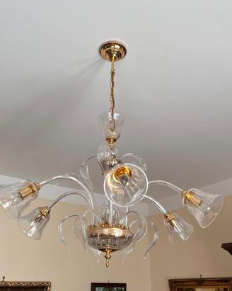 Lampadario a sei braccia in vetro di Murano