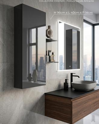 Pensile, bagno, finitura lucida, grigia, antracite