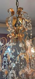 Lampadario Vintage in Cristallo e metallo dorato