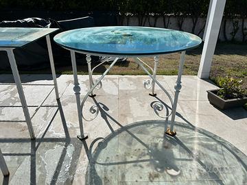 Set tavoli in vetro e ferro battuto