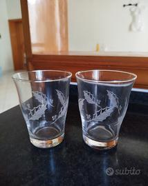 Coppia di bicchieri vintage incisione agrifoglio 