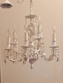 Grande lampadario 9 luci con cristalli e perle