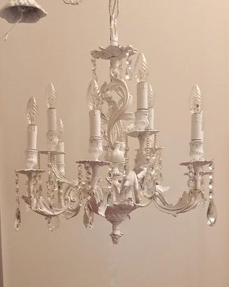 Grande lampadario 9 luci con cristalli e perle