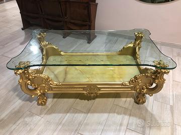 Tavolino da salotto oro vetro e marmo
