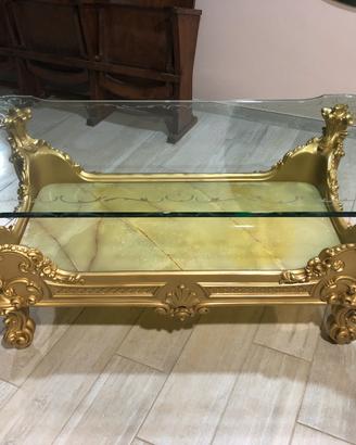 Tavolino da salotto oro vetro e marmo