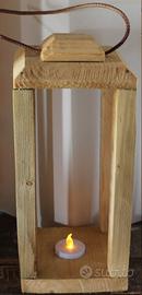 LANTERNA in legno massello con luce effetto fiamma