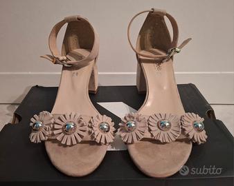 Sandali n.38 tacco 5 cm beige scamosciate