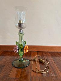 Lampada in Vetro Anni ‘50 con Decorazioni Floreali