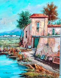 Quadro paesaggio di campagna dipinto a olio 70x50.