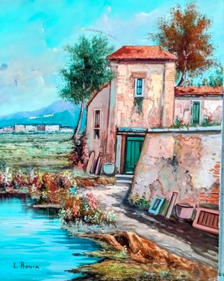 Quadro paesaggio di campagna dipinto a olio 70x50.