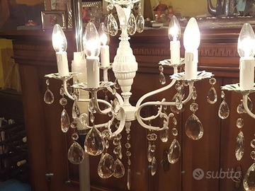 Lampadari restaurati 5 luci ottone gocce cristallo