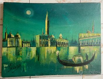 Olio su tela Venezia notturna  con gondola 59×44