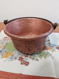 Paiolo in rame antico originale con manico ferro