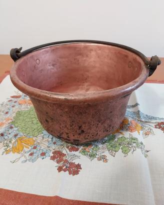 Paiolo in rame antico originale con manico ferro