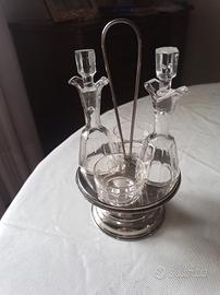 antico set condimenti acciaio vetro primo '900