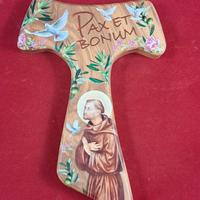 Croce Tau S. Francesco legno ulivo dipinto