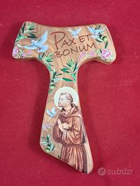 Croce Tau S. Francesco legno ulivo dipinto