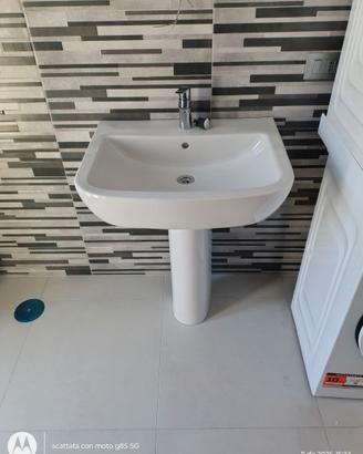 Lavabo Dolomite con colonna + miscelatore Grohe