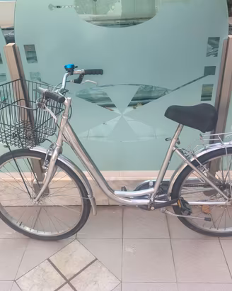 Bicicletta acciaio argento con. cestinone