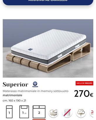 -50% materasso mat memory nuovo 160x190x21