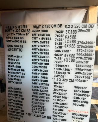 Teli in PVC le misure disponibili
