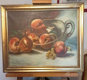 NATURA MORTA / PESCHE E UVA COPPA IN VETRO